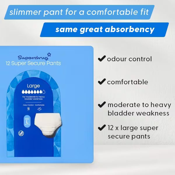 Superdrug Super Incontinence Pants Large 12 pack (British brand)