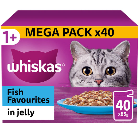 Whiskas 1+ Fish Favourites Adult Wet Cat Food Pouches in Jelly 40x85g GOODS Sainsburys   