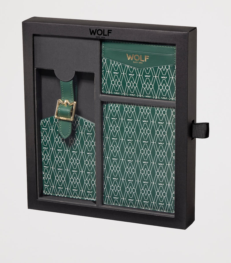WOLF Signature passport holder card holder and luggage tag gift set (British brand)