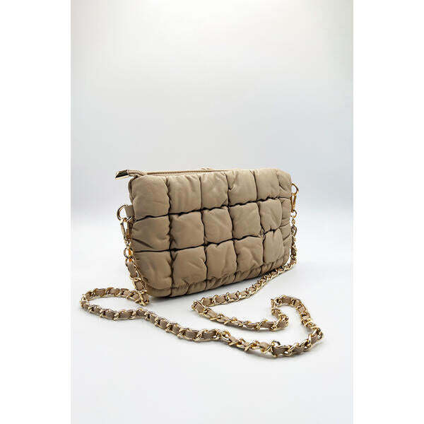 SVNX quilted satchel bag with gold chain, imported from the UK