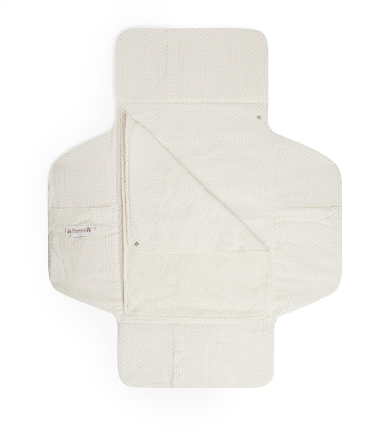 Bonpoint cotton changing mat with polka dot pattern and shearling interior, UK version