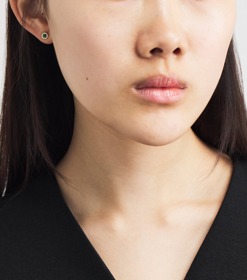 Suzanne Kalan mini stud earrings in yellow gold with diamonds and emerald - British product