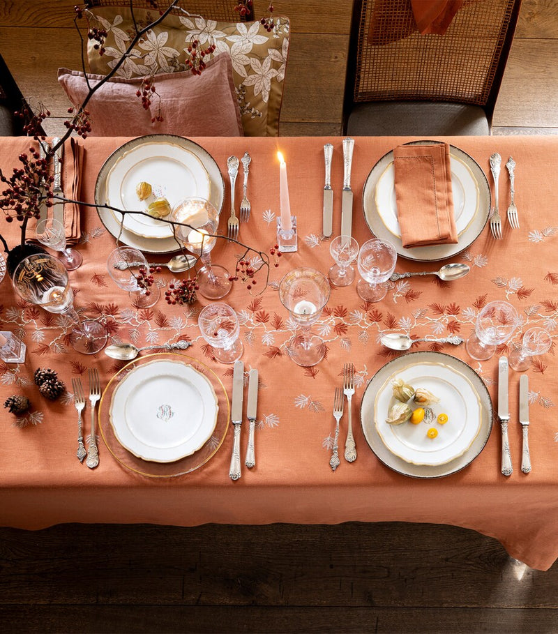Alexandre Turpault linen embroidered tablecloth with vine and leaf pattern 170cm x 320cm - British product