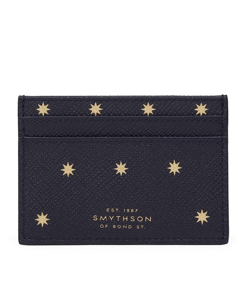 Smythson Panama card holder in crossgrain calf leather with stars detail - British product