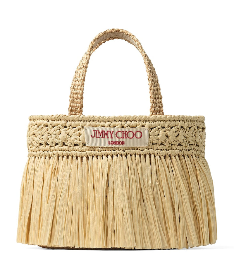 Jimmy Choo mini beach tote bag with raffia tassels, UK version