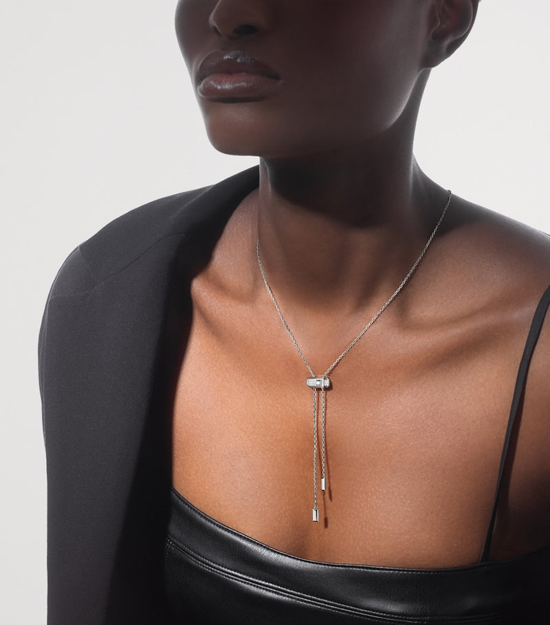 Messika tie necklace white gold and diamond 0.10ct, imported from the UK