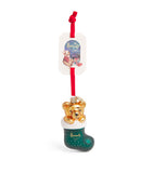 Glittery Resin Christmas Decoration with Velvet Ribbon 14cm x 6cm