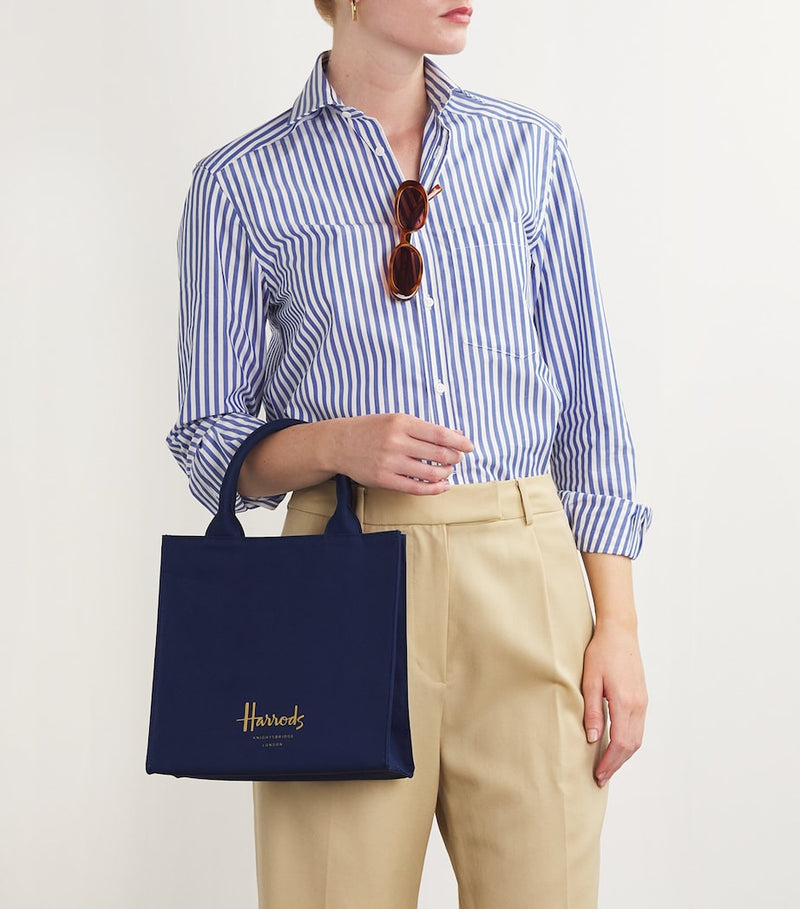 Harrods small cotton tote bag with gold logo, UK version