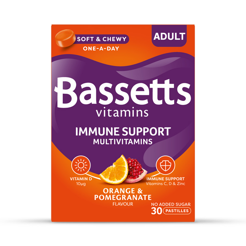 Bassetts Vitamins adult immune support multivitamins orange and pomegranate 30 pastilles (British brand)