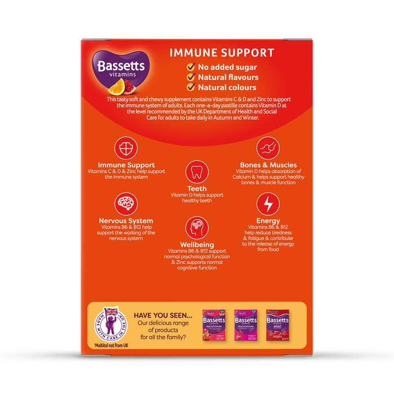 Bassetts Vitamins adult immune support multivitamins orange and pomegranate 30 pastilles (British brand)