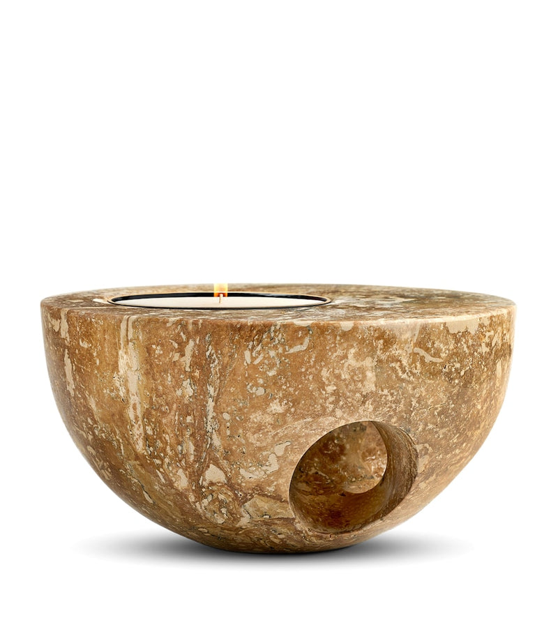 Marchanta 01 Mini Dark Travertine candle holder 18cm (British brand)