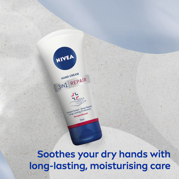 NIVEA 3in1 Repair Hand Cream 75ml, imported from the UK