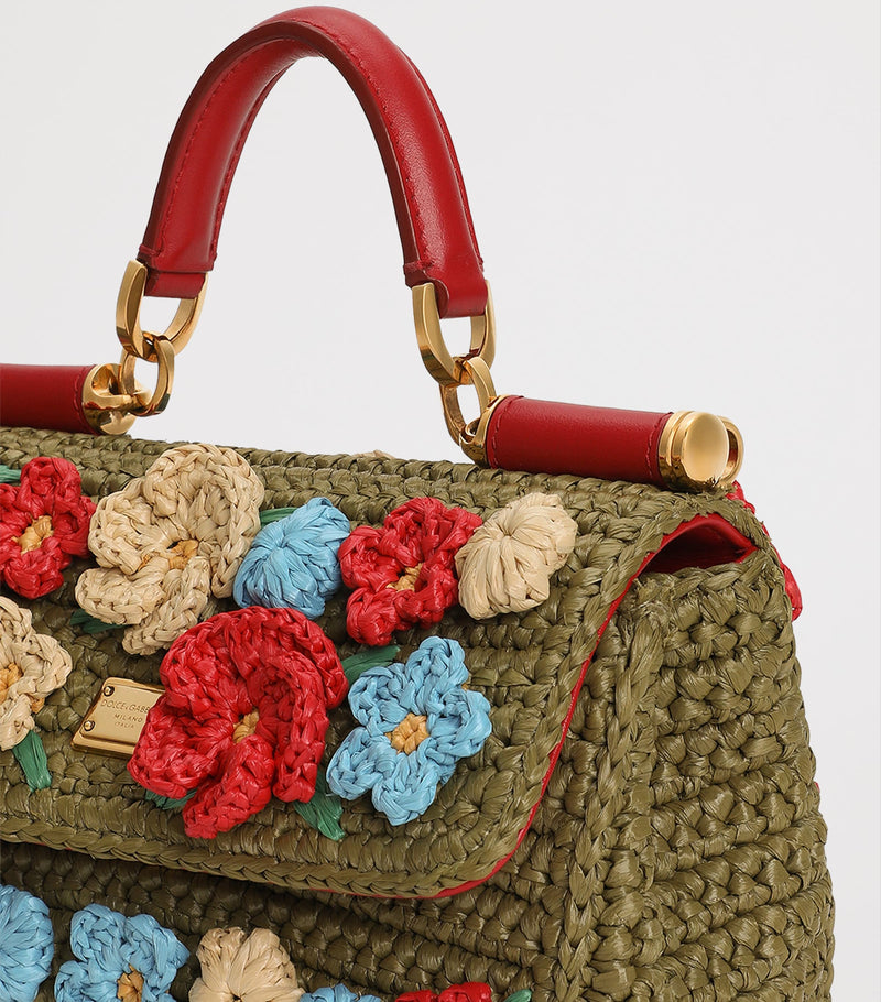 Dolce&Gabbana woven My Sicily top-handle bag with floral appliqué (British brand)