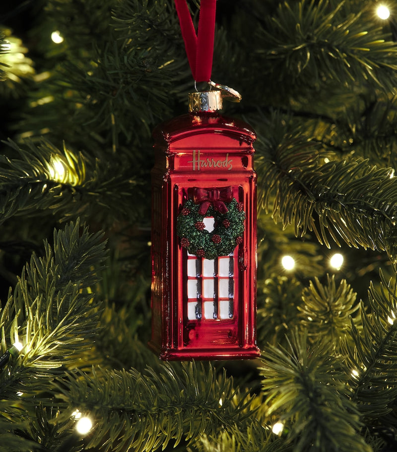 Harrods telephone box wreath tree decoration 11cm, imported from the UK