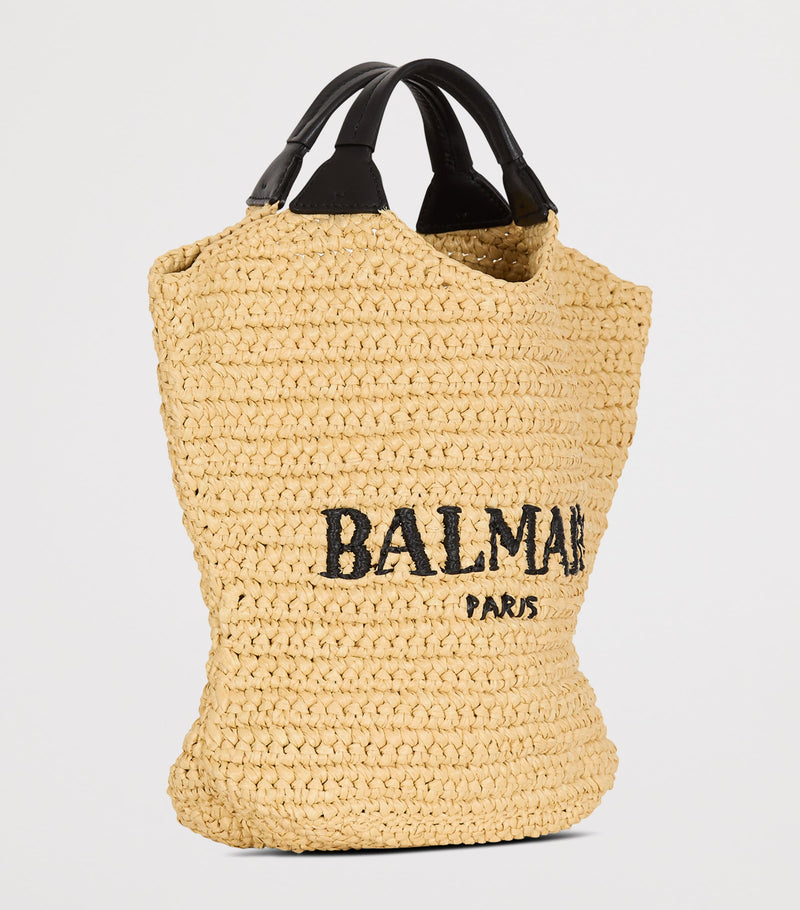 Balmain mini crochet woven tote bag with logo, UK version