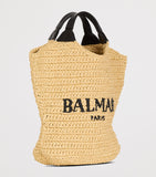 Balmain mini crochet woven tote bag with logo, UK version