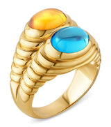 Harrods Bvlgari Yellow Gold Topaz and Quartz Doppio Baccellato Ring- Buy online at McGrocer