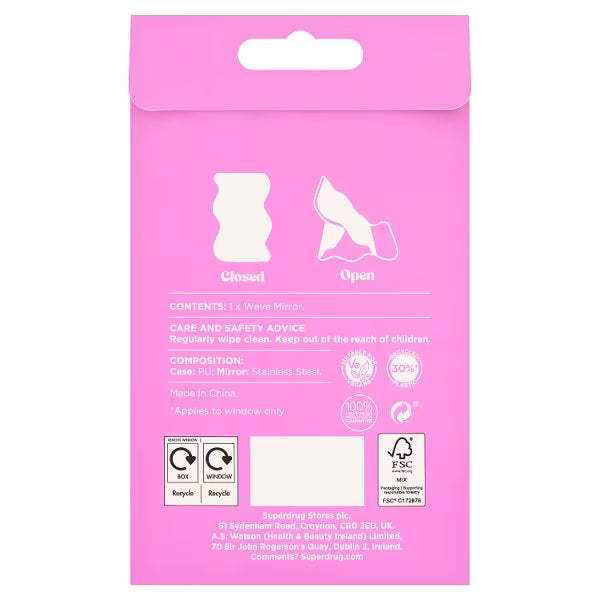 Superdrug compact mirror wave design 10.9 x 7 cm (British brand)