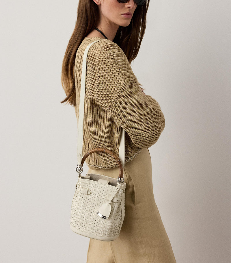 Ralph Lauren small leather bucket bag with burl-wood handle (British brand)