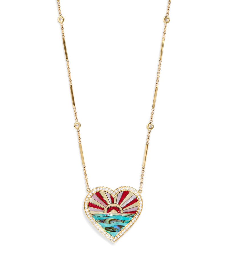 Jacquie Aiche yellow gold diamond turquoise pearl heart necklace (British brand)