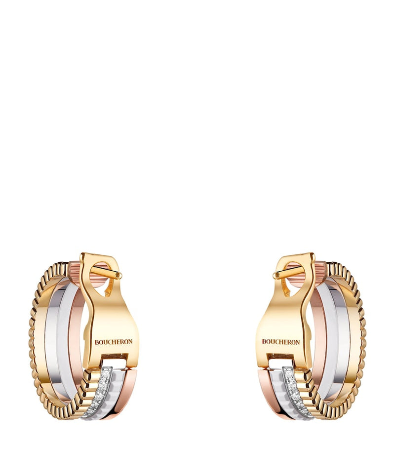 Boucheron Quatre hoop earrings mixed gold and diamond, imported from the UK