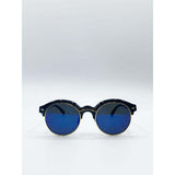 Superdrug SVNX Black Round Sunglasses with Blue Revo Lenses and Gold Detail- Buy online at McGrocer