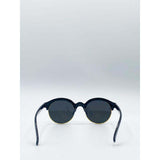 SVNX schwarze runde Sonnenbrille mit blauen Revo-Gläsern und Golddetail, importiert aus dem Vereinigten Königreich