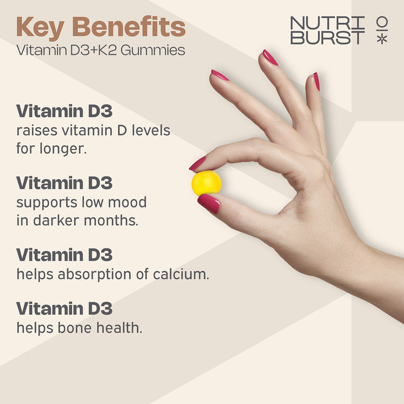 Nutriburst vitamin D3 K2 gummies 60 count, imported from the UK