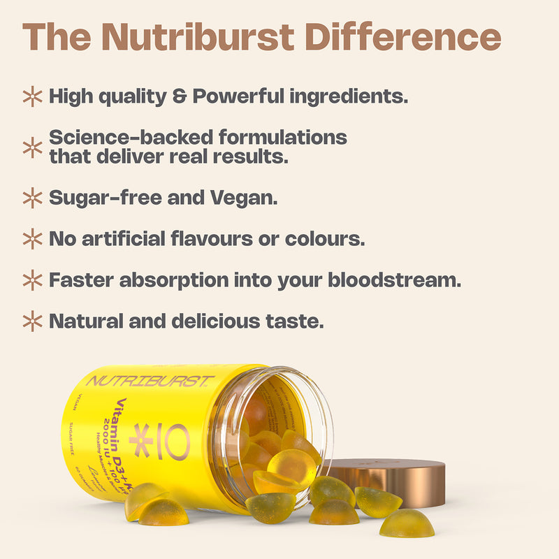 Nutriburst vitamin D3 K2 gummies 60 count, imported from the UK