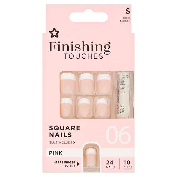Superdrug finishing touches fake nails short pink set (British brand)