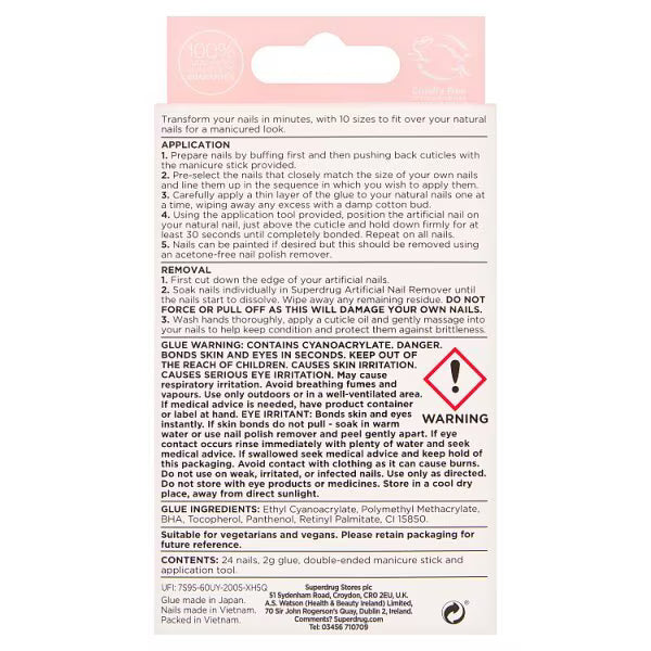 Superdrug finishing touches fake nails short pink set (British brand)