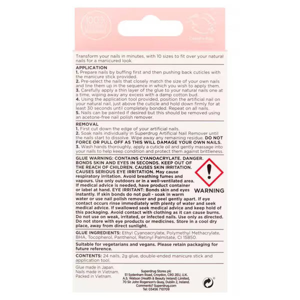 Superdrug finishing touches fake nails Medium Pink (British brand)