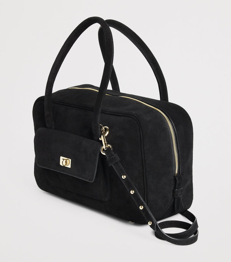 Sandro Paris suede top-handle bag with gold-tone hardware - British product