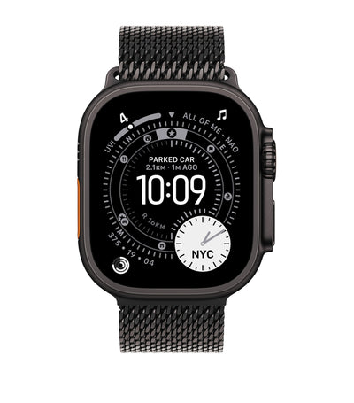 Apple Watch Ultra 3 Svart med Titanium Milanese Loop Smartklokke 49mm Liten