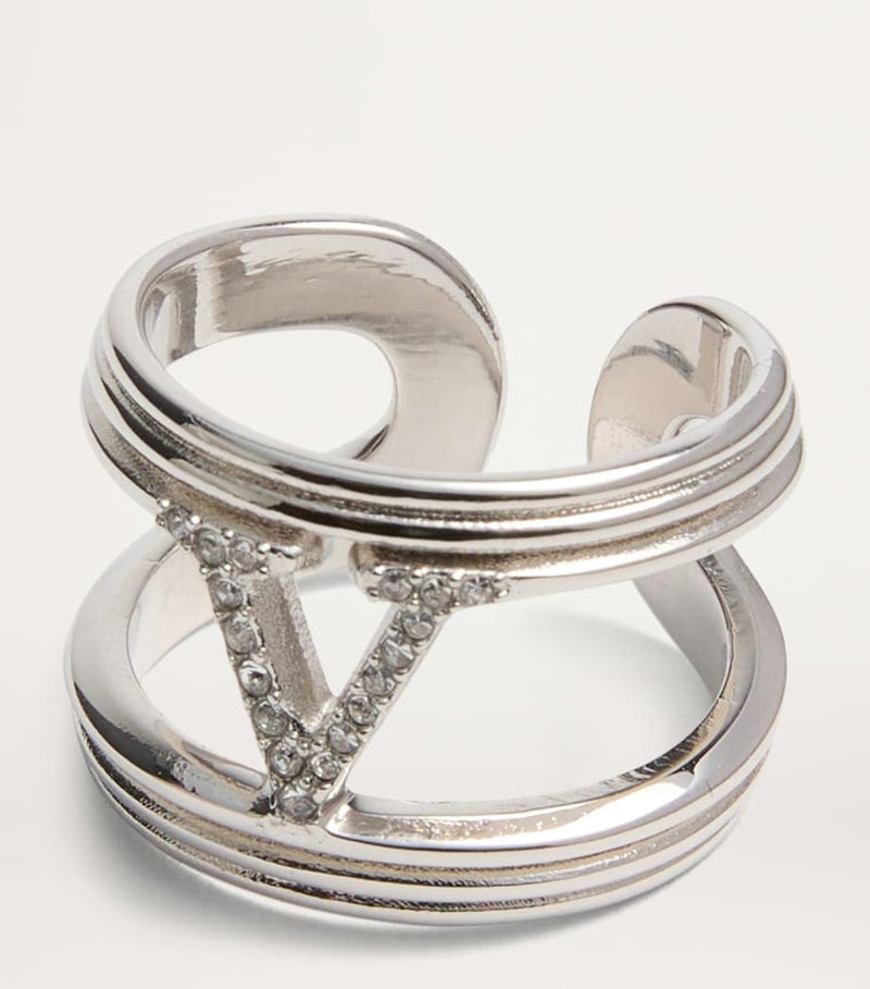 Valentino Garavani crystal VLogo ring brass (British brand)