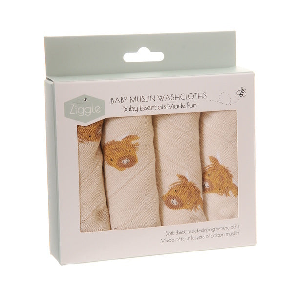 Ziggle baby muslin washcloths 4 pack (British brand)