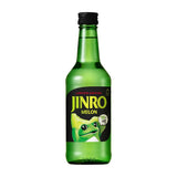Jinro melon soju 13% ABV spirit bottle, UK version