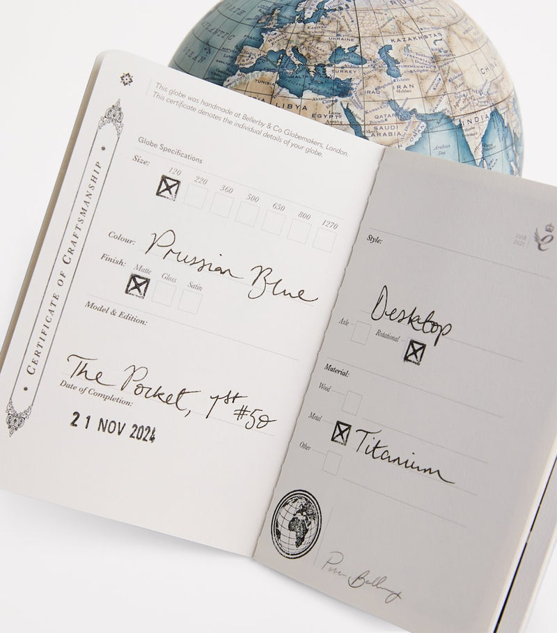 Bellerby Prussian Blue pocket globe 12cm - British product