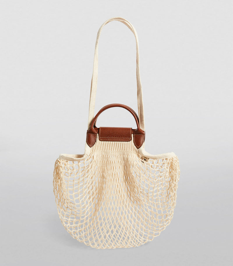 Longchamp Le Pliage Filet mesh bag with leather handles, UK version