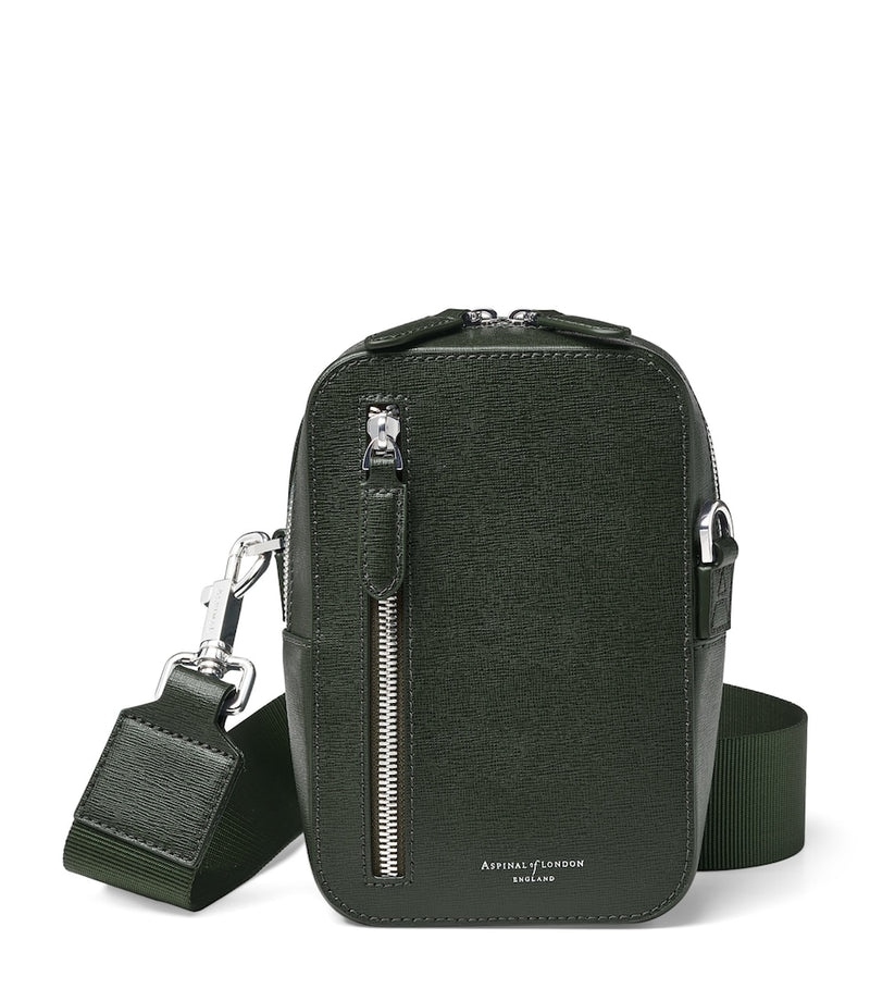 Aspinal of London leather Reporter North South cross-body bag, imported from the UK