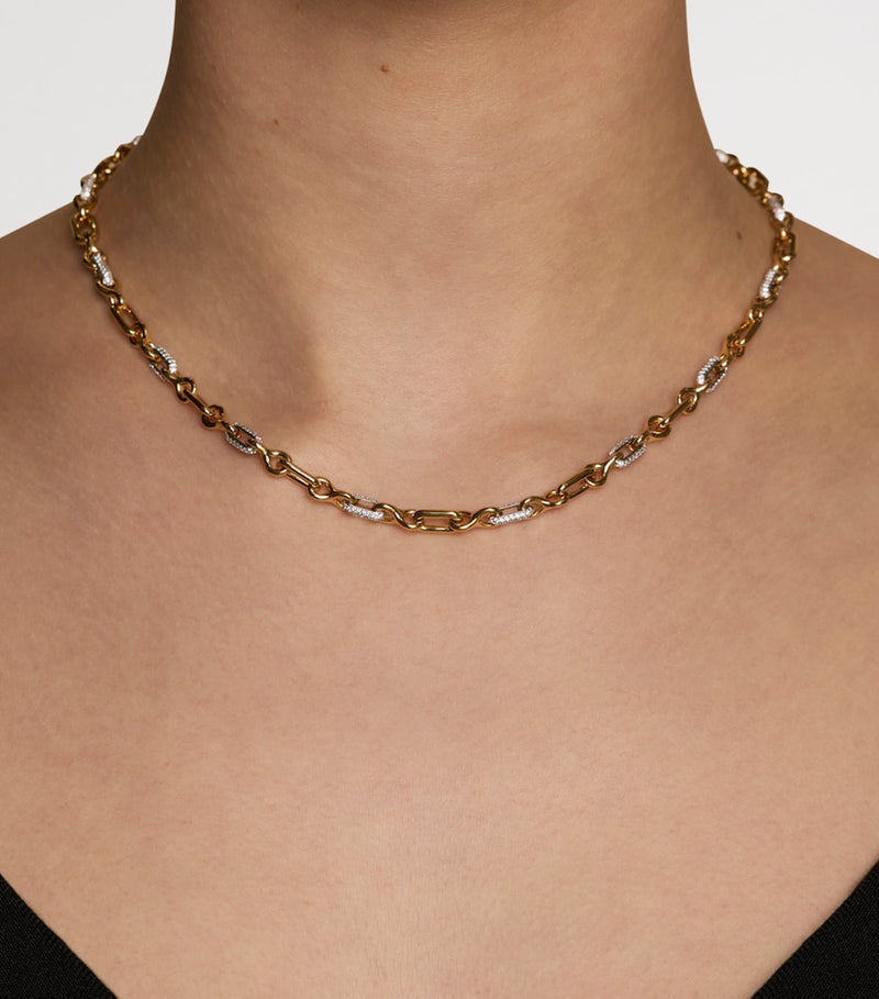 Astrid & Miyu pavé chain link necklace gold rhodium (British brand)