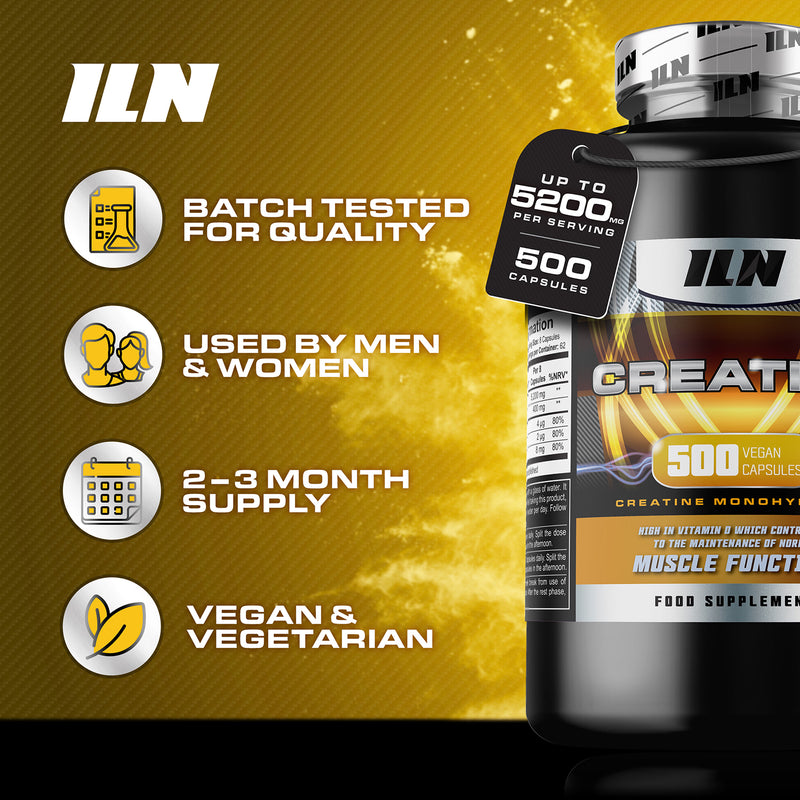 Creatine capsules 5200mg 500 vegan capsules, imported from the UK