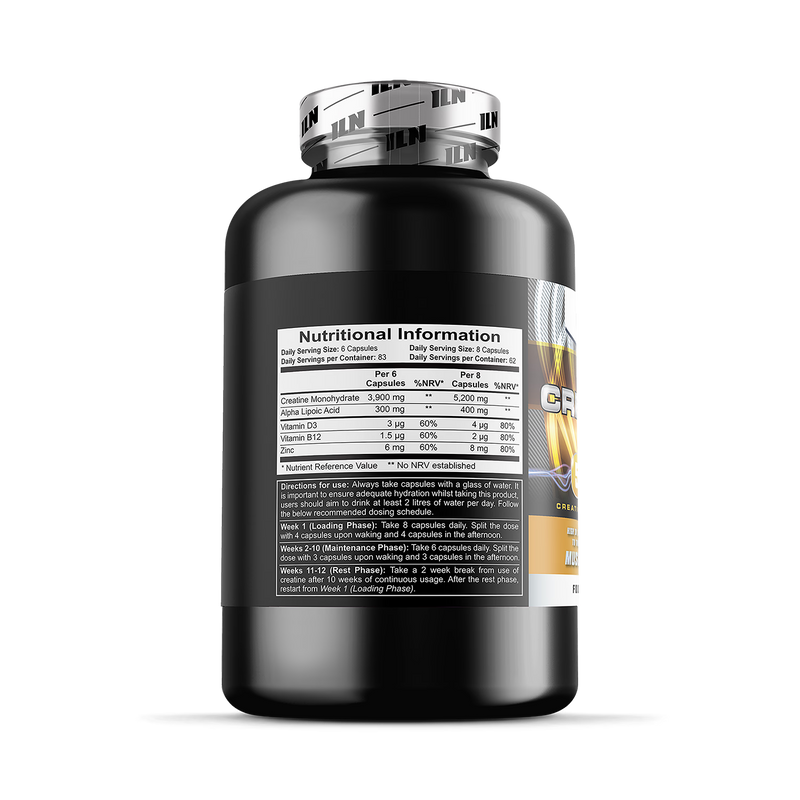 Creatine capsules 5200mg 500 vegan capsules, imported from the UK