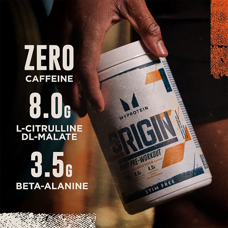 Myprotein Pre Workout Stim Free Orange Mango 600g, imported from the UK