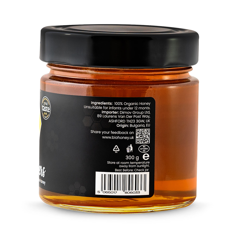 BioHoney organic raw honey wildflowers 300g, UK version