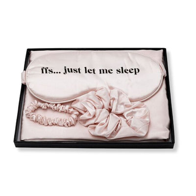 FFS Beauty Satin Schlaf-Set Rosa Kissenbezug Schlafmaske Haargummi
