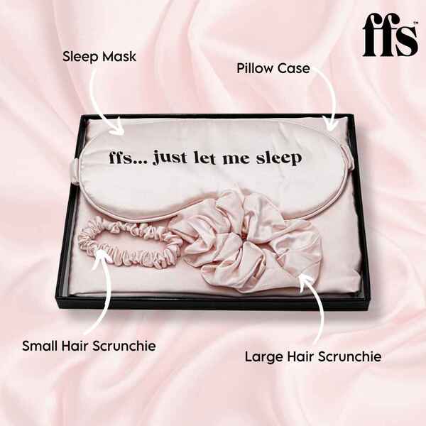 FFS Beauty Satin Sleep Set Pink pillowcase eye mask - British product