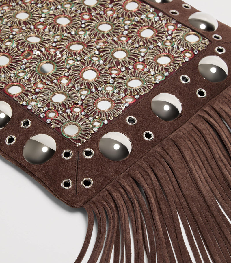Valentino Garavani embellished suede Nellcôte shoulder bag, imported from the UK