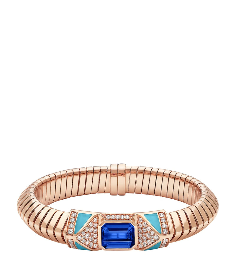 Bvlgari Tubogas bracelet rose gold diamonds tanzanite turquoise - British product