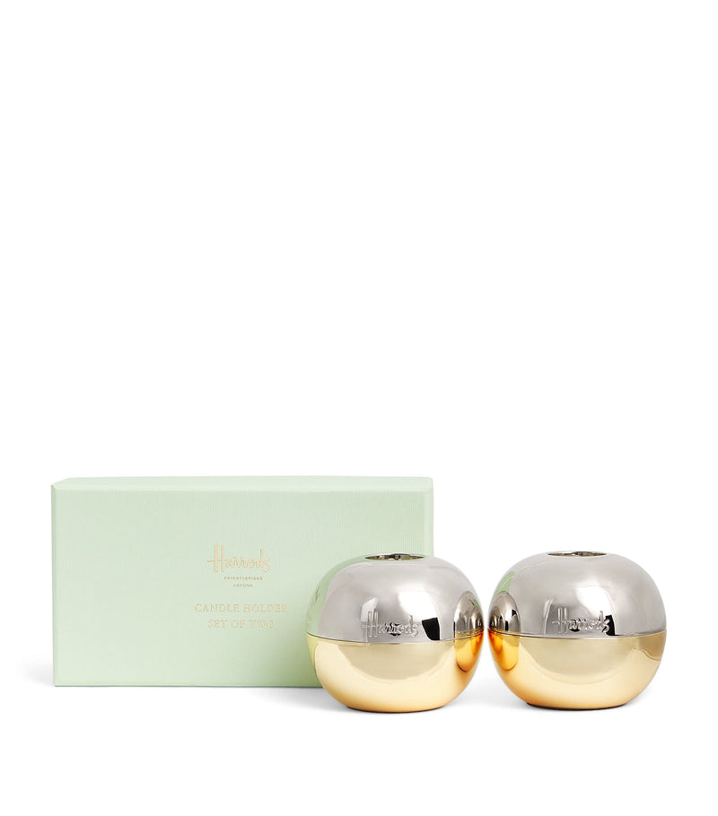 Harrods stainless steel two-tone candle holders set of 2, UK version